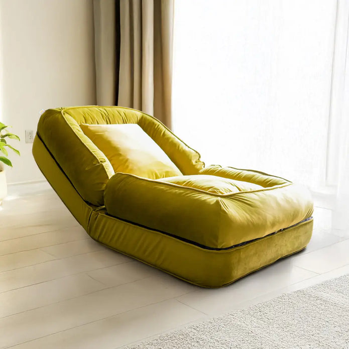 Natron floor recliner sofa in recline position in living space.