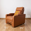 Brown leather massager recliner chair with dimensions.