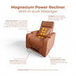 Magnesium recliner chair with built-in massager features.
