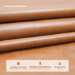 Brown leatherette material with quality assurance and responsible sourcing information.