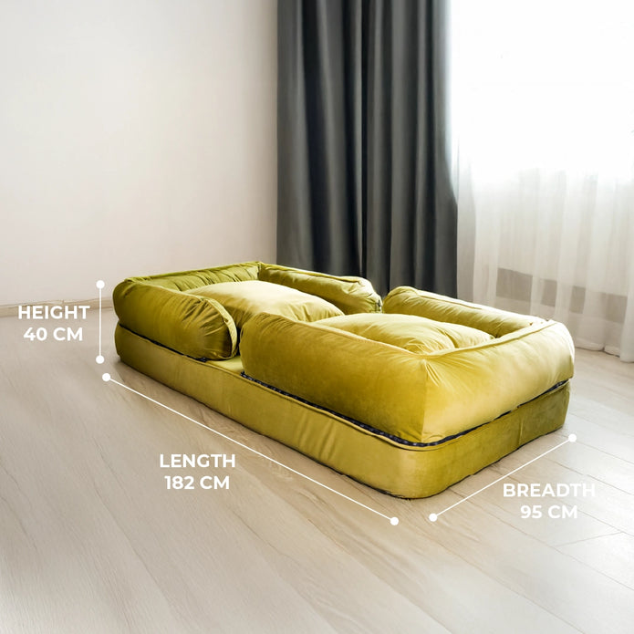 Barium – Floor Sofa Bed/Human Dog Bed | 3-in-1 Convertible Sofa Bed Chair | Mustard