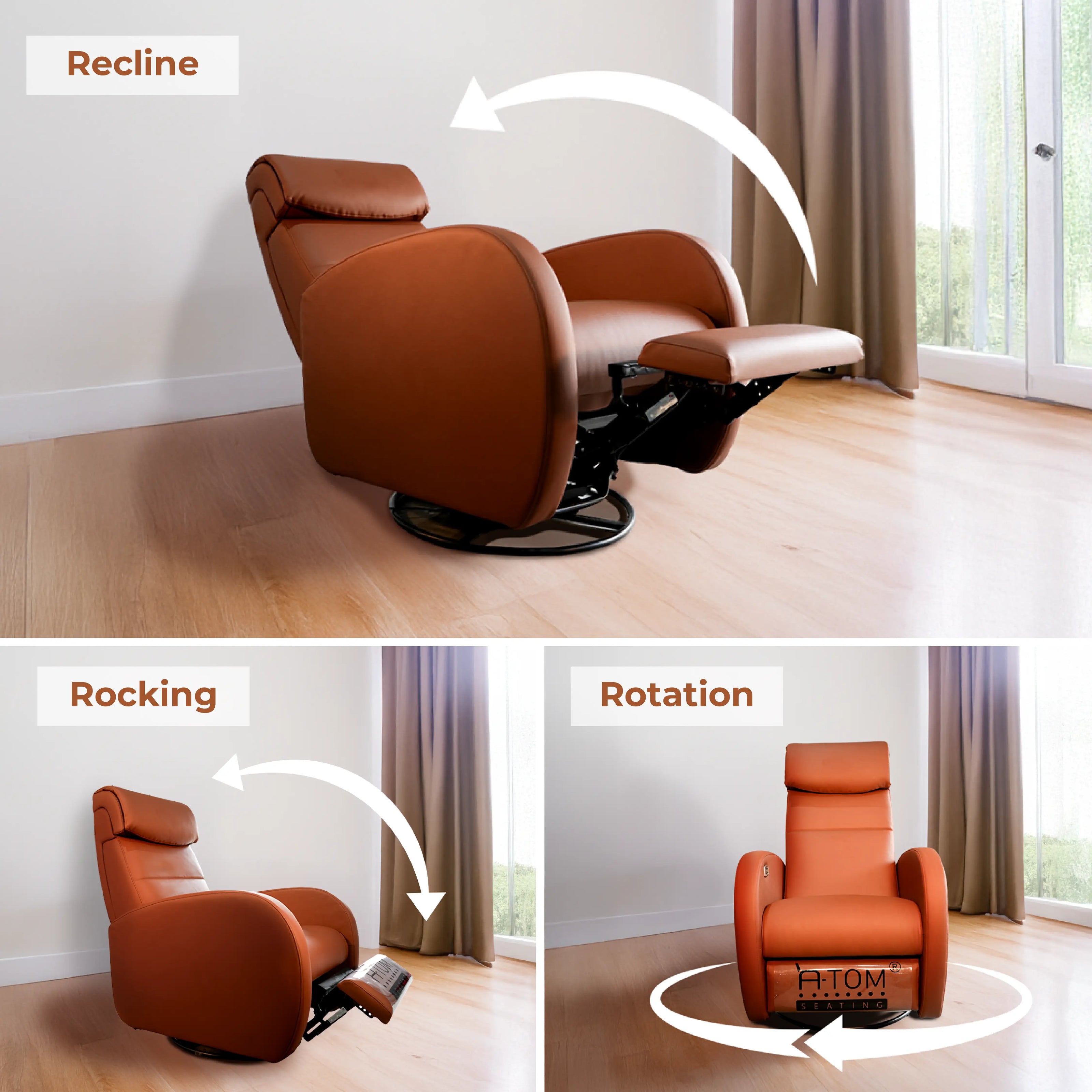 Niobium | 3R Mechanism | Rocking Recliner With USB Charger | Rock, Rotate, Recline